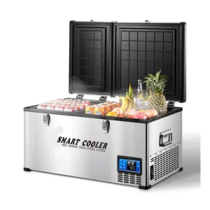 Frigider auto cu compresor smart cooler, capacitate 80L, cu bluetooth si zonă dublă de răcire, taxa verde inclusă