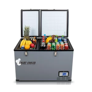 Frigider auto cu compresor smart cooler, capacitate 100L, cu bluetooth si zonă dublă de răcire, taxa verde inclusă