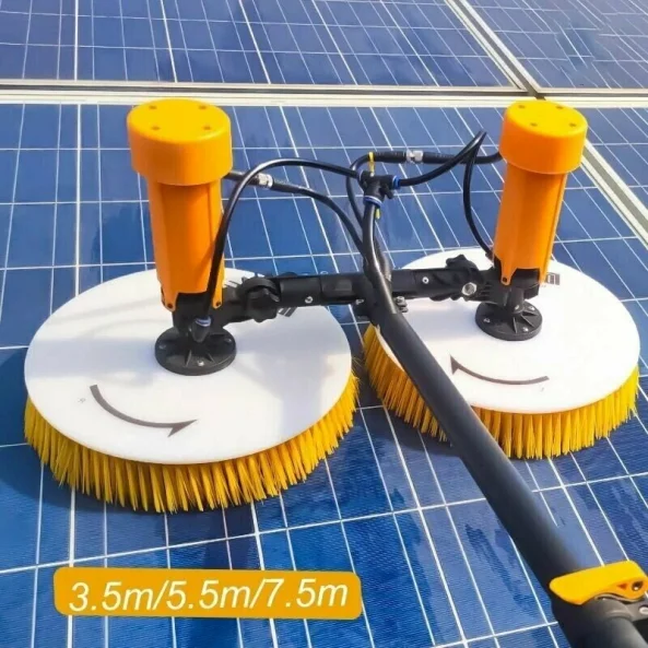 Perie dubla de curatat panouri fotovoltaice ,motor cu perii si maner telescopic pana la 5.5 m + baterie Lithium