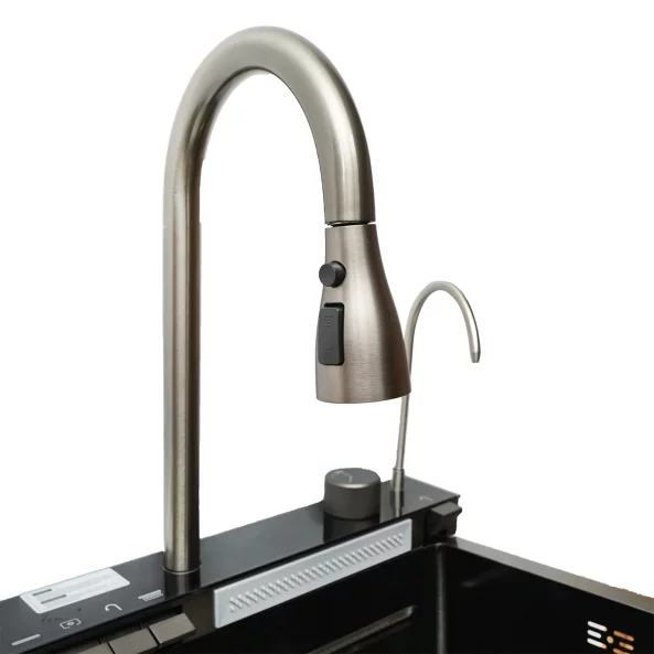 Chiuvetă modernă de bucătărie culoare :negru , multifuncțională, duș extractibil, spălător pahare, filtrare apă, inox, calitate premium, accesorii incluse dimensiuni 800*460*220mm