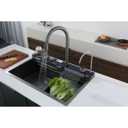 Chiuvetă modernă de bucătărie culoare :negru , multifuncțională, duș extractibil, spălător pahare, filtrare apă, inox, calitate premium, accesorii incluse dimensiuni 680*460*220mm