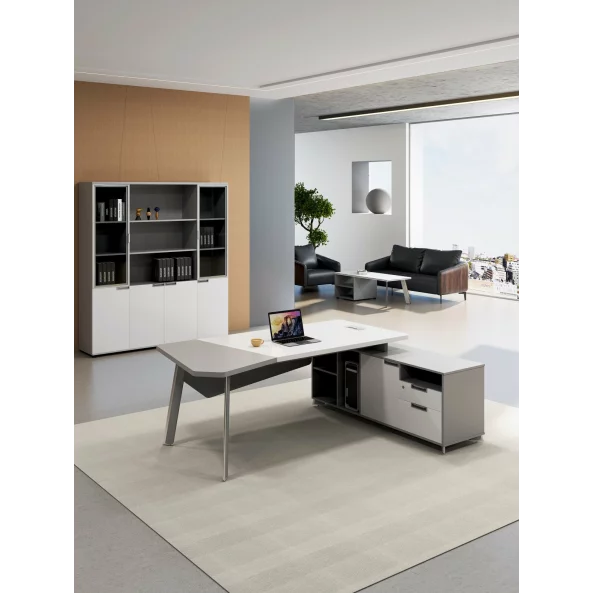 Masă birou cu dulap lateral ,design modern și elegant ,calitate premium , dimensiuni 2000*1400*750