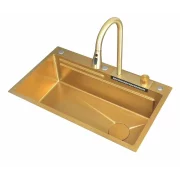 Chiuvetă modernă de bucătărie culoare :auriu , multifuncțională, duș extractibil, inox, calitate premium, accesorii incluse dimensiuni 750*460*220mm