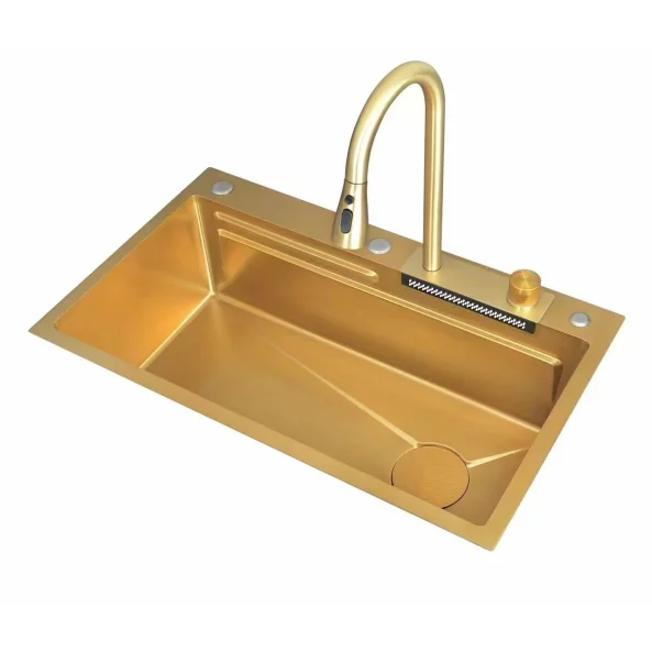 Chiuvetă modernă de bucătărie culoare :auriu , multifuncțională, duș extractibil, inox, calitate premium, accesorii incluse dimensiuni 750*460*220mm