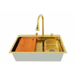 Chiuvetă modernă de bucătărie culoare :auriu , multifuncțională, duș extractibil, inox, calitate premium, accesorii incluse dimensiuni 750*460*220mm