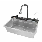 Chiuvetă modernă de bucătărie culoare :gri deschis, multifuncțională, duș extractibil, spălător pahare, filtrare apă, inox, calitate premium, accesorii incluse dimensiuni 680*460*220mm