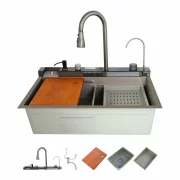 Chiuvetă modernă de bucătărie culoare :gri mat, multifuncțională, duș extractibil, spălător pahare, filtrare apă, inox, calitate premium, accesorii incluse dimensiuni 680*460*220mm