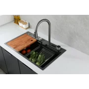 Chiuvetă modernă de bucătărie culoare :negru , multifuncțională, duș extractibil, inox, calitate premium, accesorii incluse dimensiuni 750*460*220mm