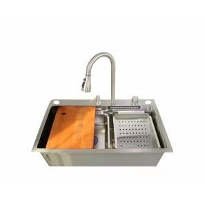 Chiuvetă modernă de bucătărie culoare :gri deschis , multifuncțională, duș extractibil, inox, calitate premium, accesorii incluse dimensiuni 750*460*220mm