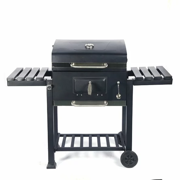 Grill -DS-35 , faszén, BBQ füstölő 2 az 1-ben, grill és füstölő, hőmérő, teljes méret 135 X46X106 cm, fekete